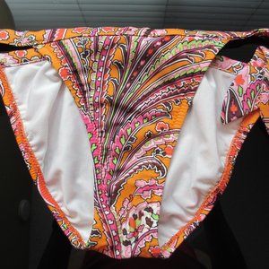 J. CREW BIKINI SWIMSUIT BOTTOM WITH BOW, SMALL, ORANGE BROWN PIN, GREEN WHITE